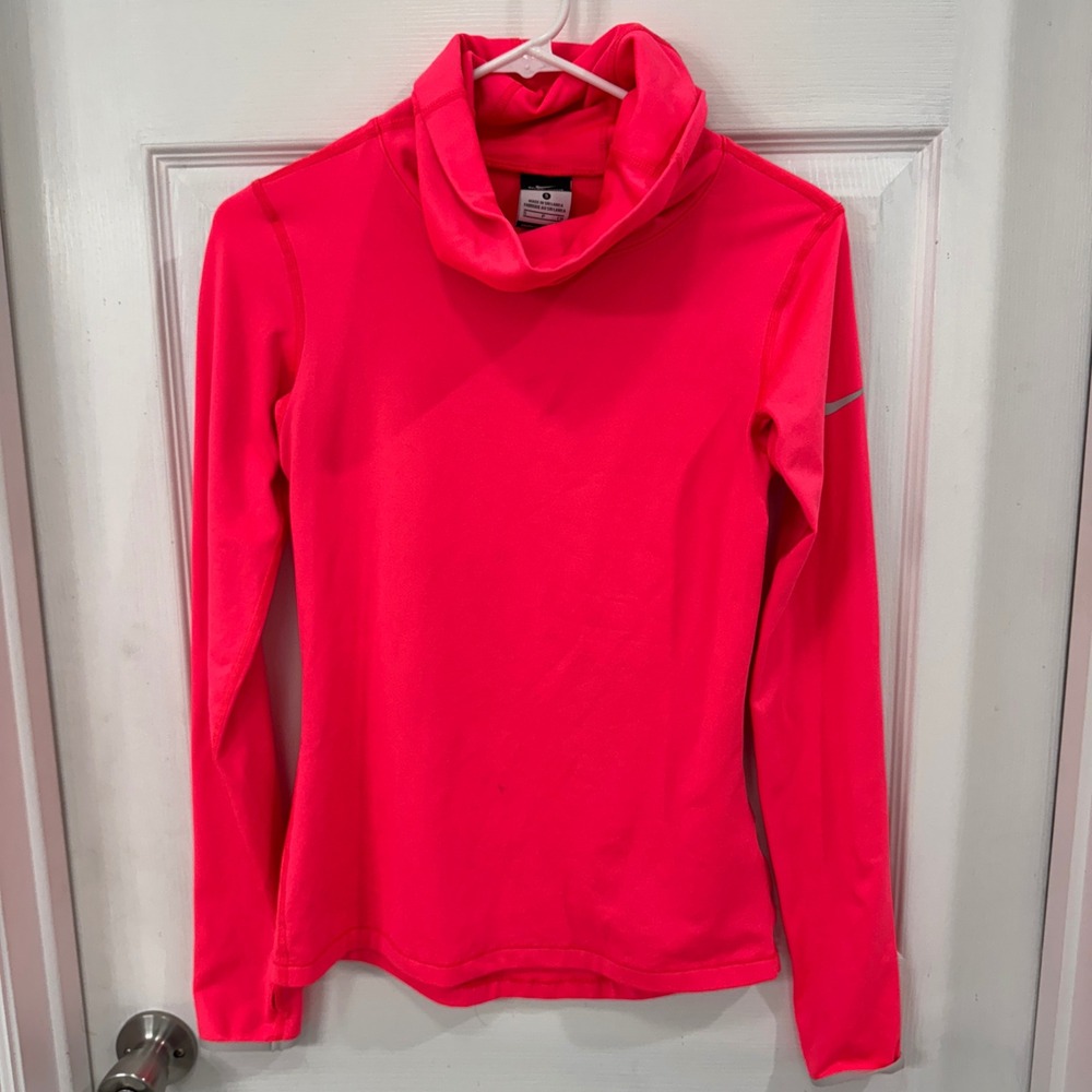 Nike Pro Dri FIT Neon Pink Long Sleeve Cowl Neck Athletic Top Women's Size S